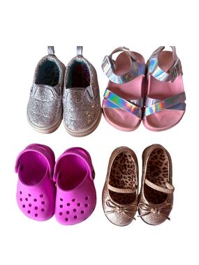 Toddler Girls Shoe Bundle Size 3-4 Crocs Garanimals Sandals Flats Glitter Lot